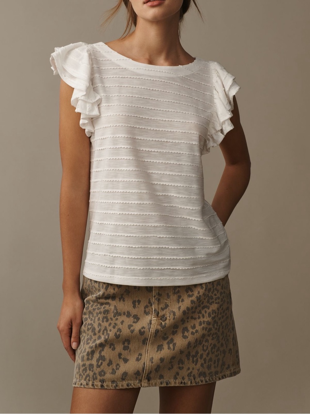 Anthropologie Flutter Sleeve Top White